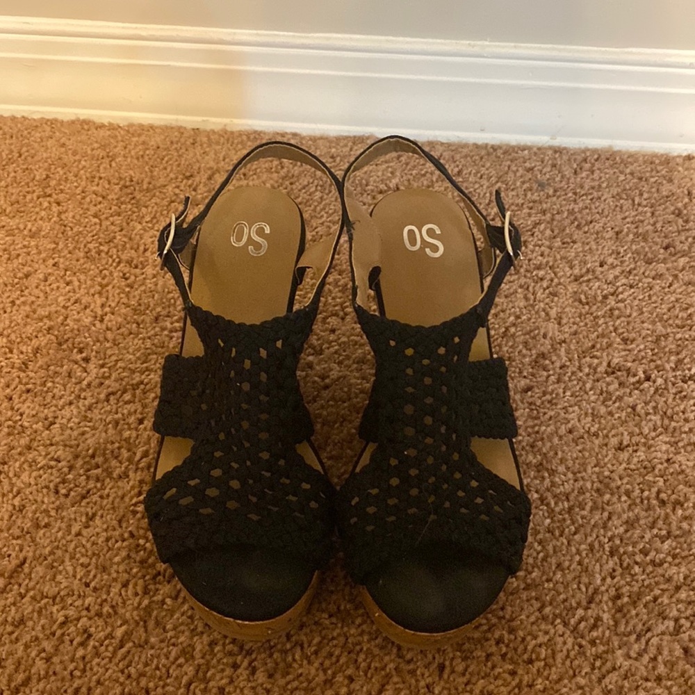 SO - Black Sandal Wedges - size 7